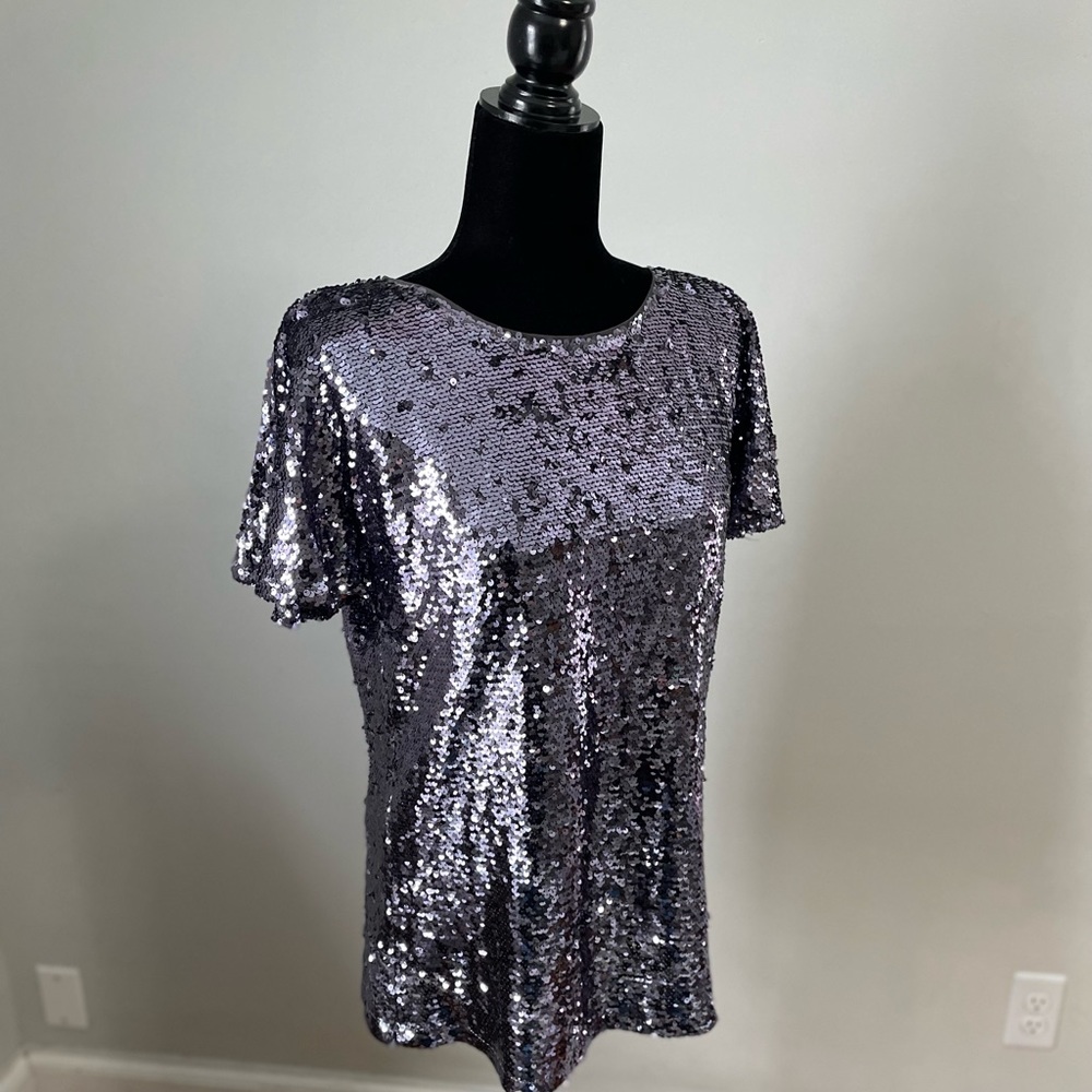 In Loom Sequin Top with Flutter Sleeves